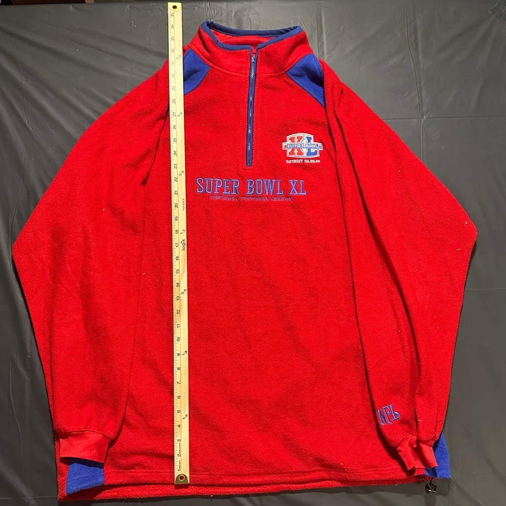 NFL Super Bowl XL Detroit 2006 Quarter Zip Fleece Pullover Red Blue Mens XL